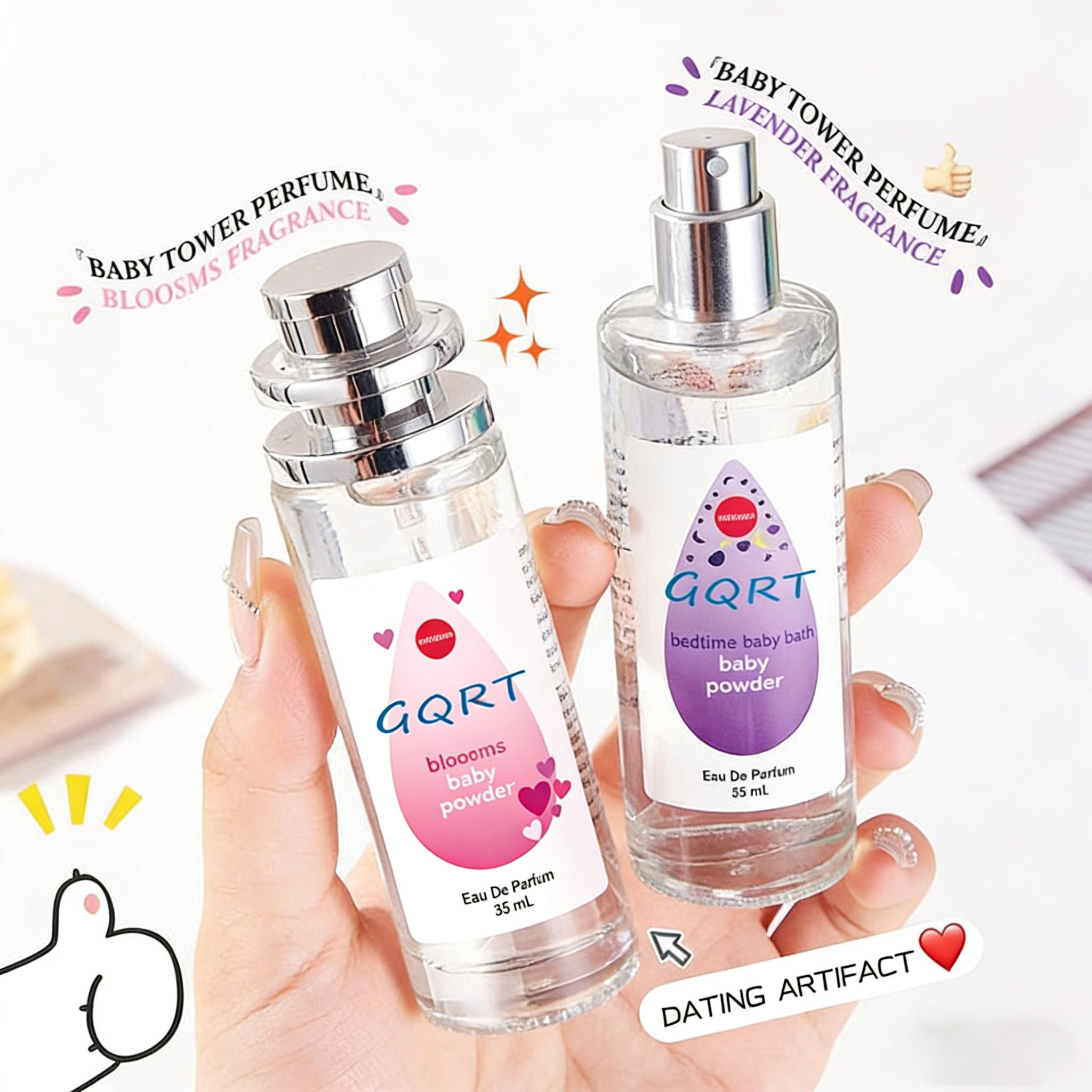 GQRT Baby powder perfumes - 4-Piece Gift Set - Long Lasting Clean Girl Fragrance Bundle - Mini Floral Vanilla Travel Size Scents for Women - Perfect Birthday Present