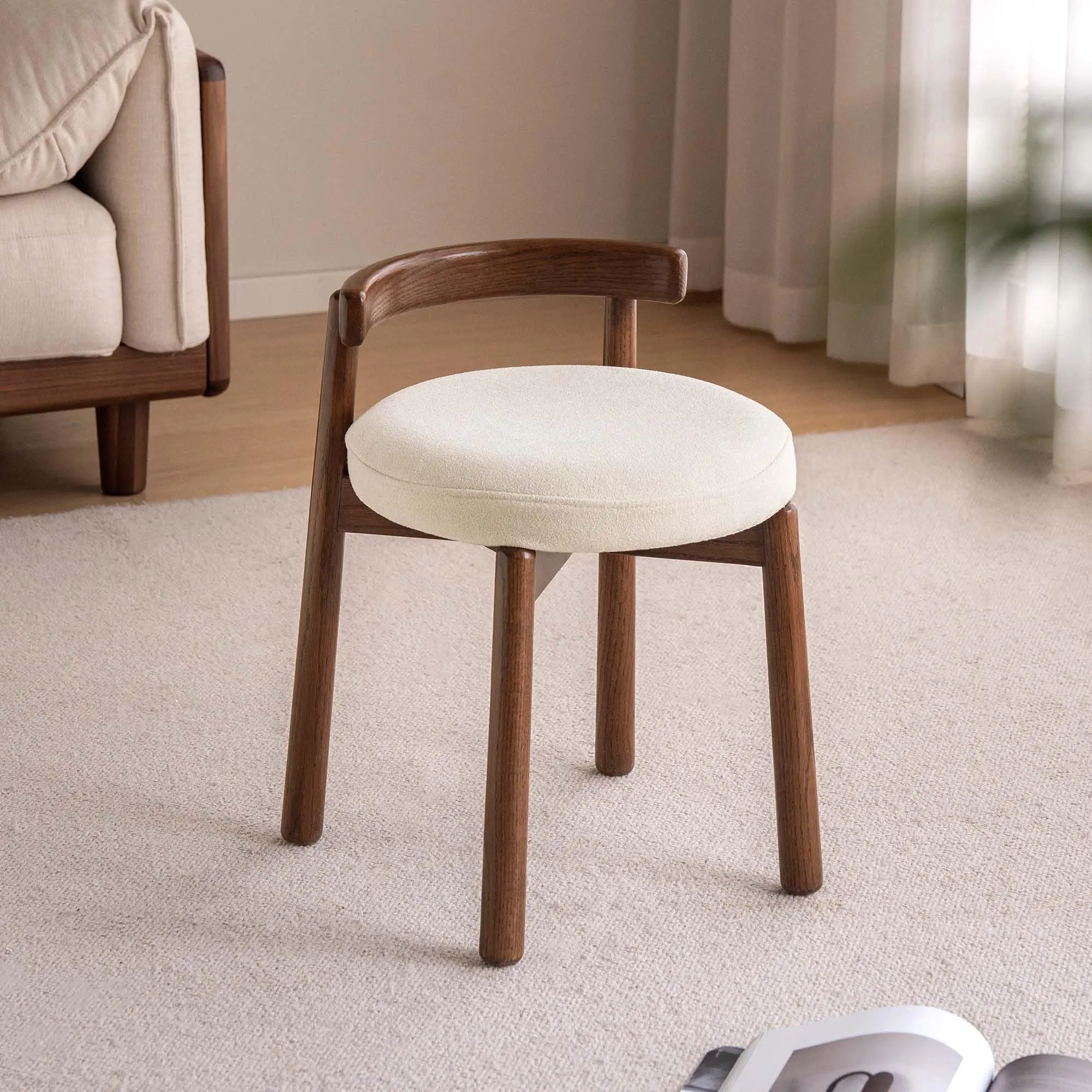 YESWOOD Solid Rubber Wood 360° Swivel Dressing Table Stool - Pre-Assembled Indoor Furniture Chair, Soft Cushioned Entryway Swivel Stool for Makeup Room, Walnut Color