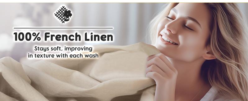 Shilucheng Natural Linen Sheet Set - French Flax Farmhouse Style Bedding, Anti-Tear, Breathable & Machine Washable 16 Inch Deep Pocket Comfortable Environmentally Friendly