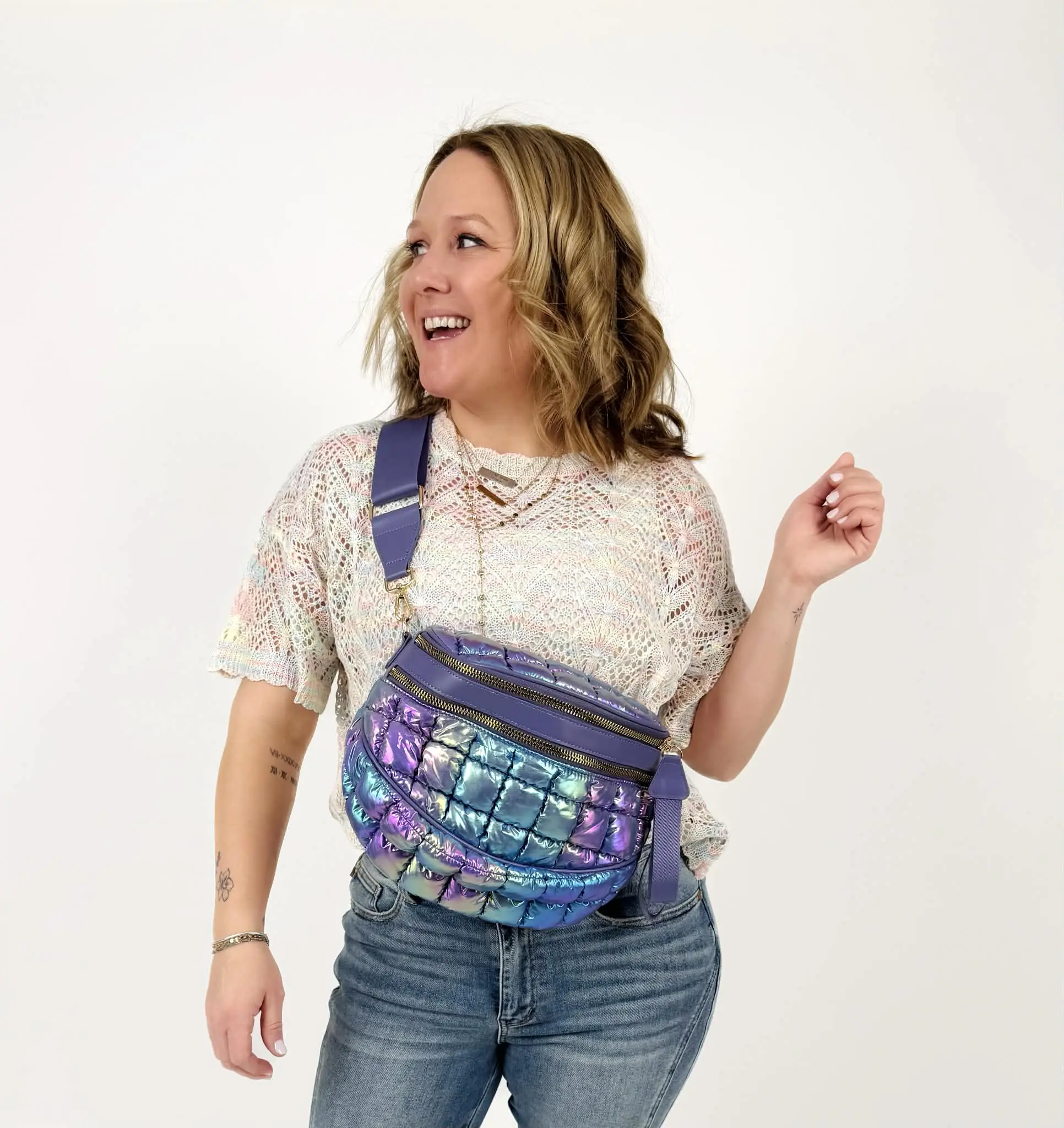Iridescent Double Zipper Puffer Crossbody Bag {Multiple Colors!}