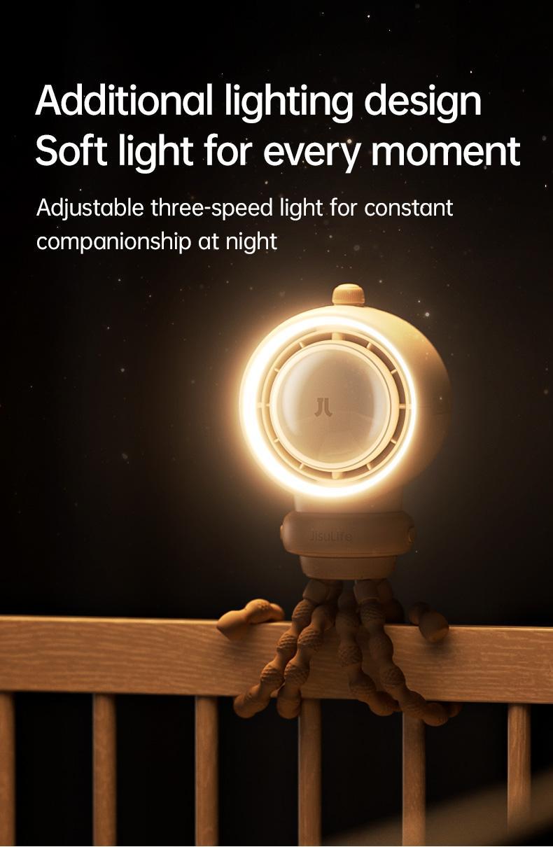 JISULIFE Stroller Fan Life2 Portable Baby Crib Fan with 100 Speeds Air Purify & Air Turbo Tech Bladeless Battery Powered for Home Office & Camping - Rubber