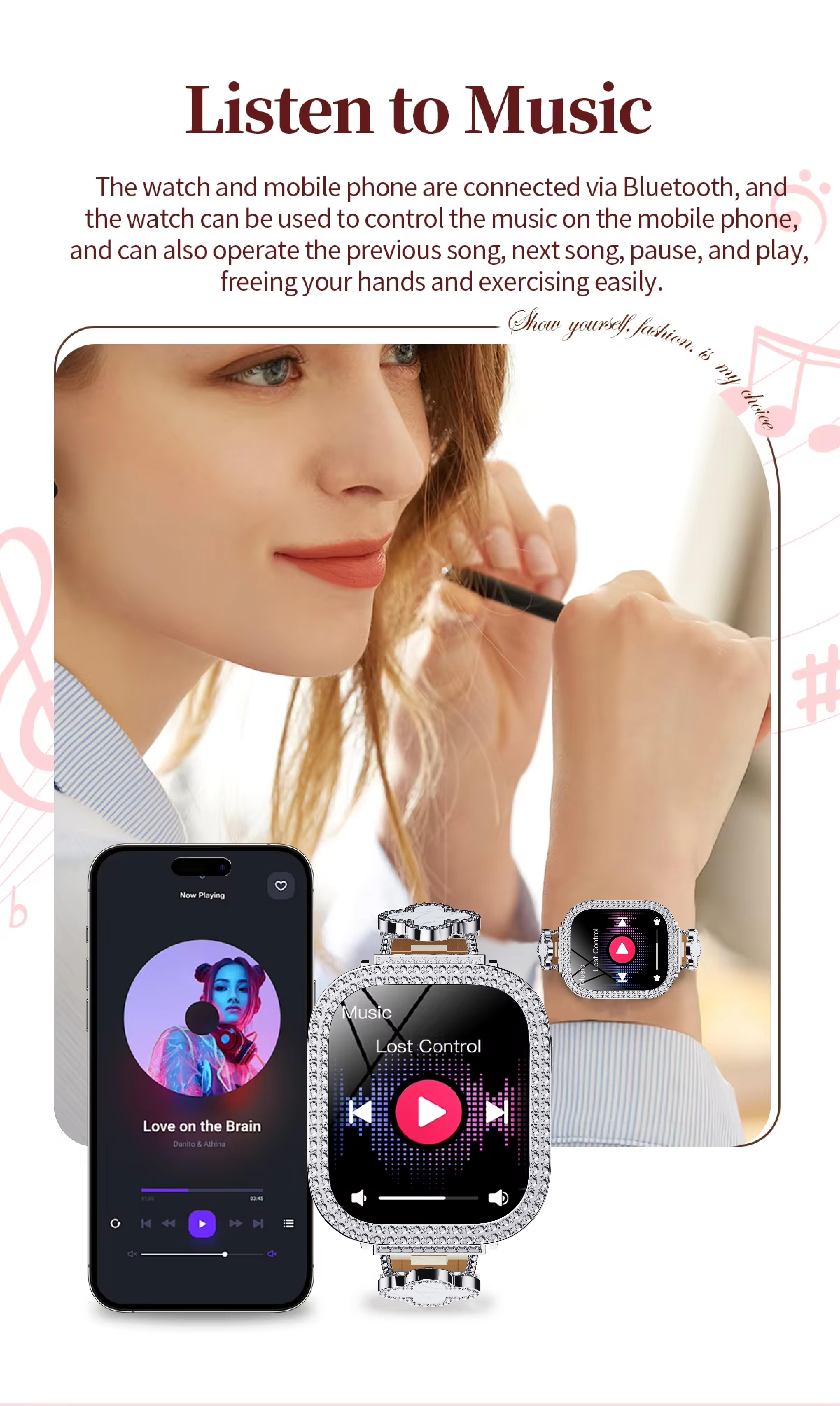 W&O Smart Watch for Women, Answer/Make Calls, 2.04" HD Screen Fitness Watch, 100 Sports, Sleep Tracker, Smartwatch Compatible Android iOS, 100+ Sports Modes