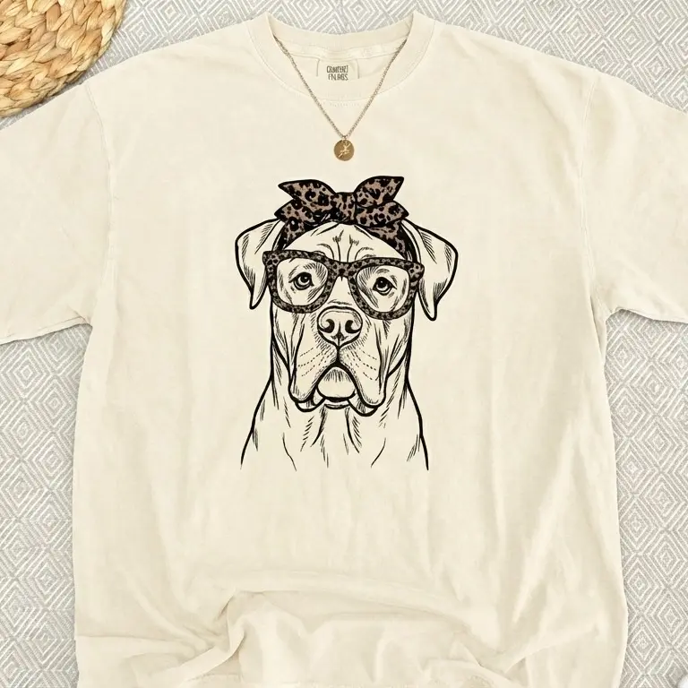 Comfort Colors 50 Dog Breeds Mother's Day Shirt, Minimalist Leopard Glasses & Bandana Dog Mom Tee, Dog Mom Gift, Spring Line Art Mother's Day Gift Streetwear