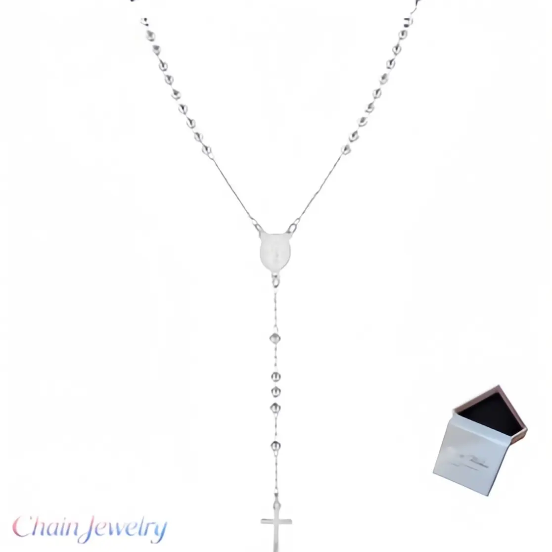 Women's Stainless Steel 2-Tone Gold Cross Pendant Necklace, Adjustable Beaded Rosary Chain, Religious & Casual Everyday Fashion Costume Jewelry, Gold Cross Necklace