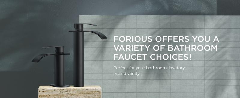 FORIOUS Bathroom Faucet with Metal Pop up Drain Waterfall Bathroom Toilet Sink Faucet Single Handle Stainless Steel Basin Sink Faucet Water Tap