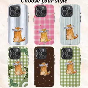 Cute Orange Cat with Fish Tough Phone Case - Pastel Pattern Phone Cover For Iphone 17/16/15/14/13/12/11/X Samsung Galaxy S23 S24 S25 Gift for her
