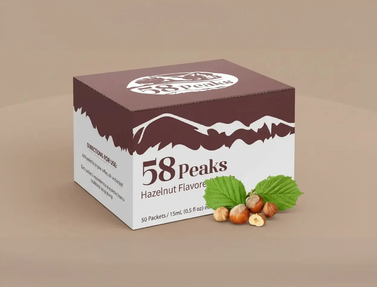 50 Count Hazelnut Syrup Packets for Coffee & Drinks, To-Go Single Serve Flavoring, 15mL, 58Peaks