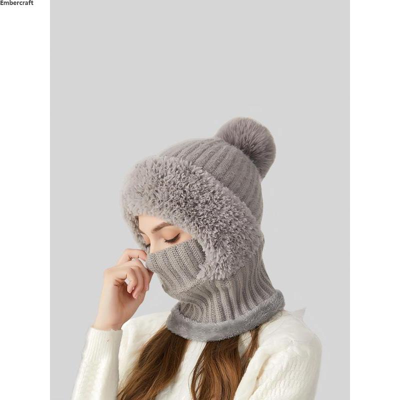 Winter Knit Beanie Hat for Women – Cozy Pom Pom Beanie with Heart Design, Soft Thick Wool Bonnet Cap, Solid Color Fashion Accessory for Daily Wear, Travel, Outdoor & Cold Weather Looks