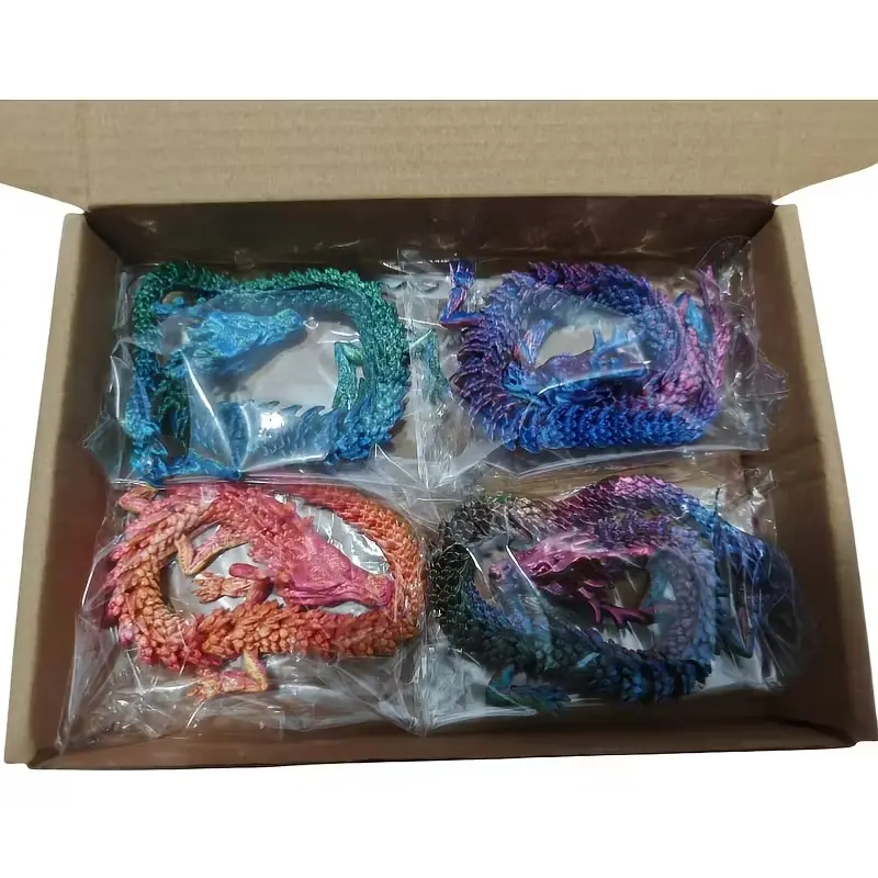 4pcs 3D Printed Crystal Dragon Set, Figurines for Collectors, Modern Decorative Home Ornament for Home Office & Events, Collectible Statue, Suitable for Ages 14+, High Quality Print