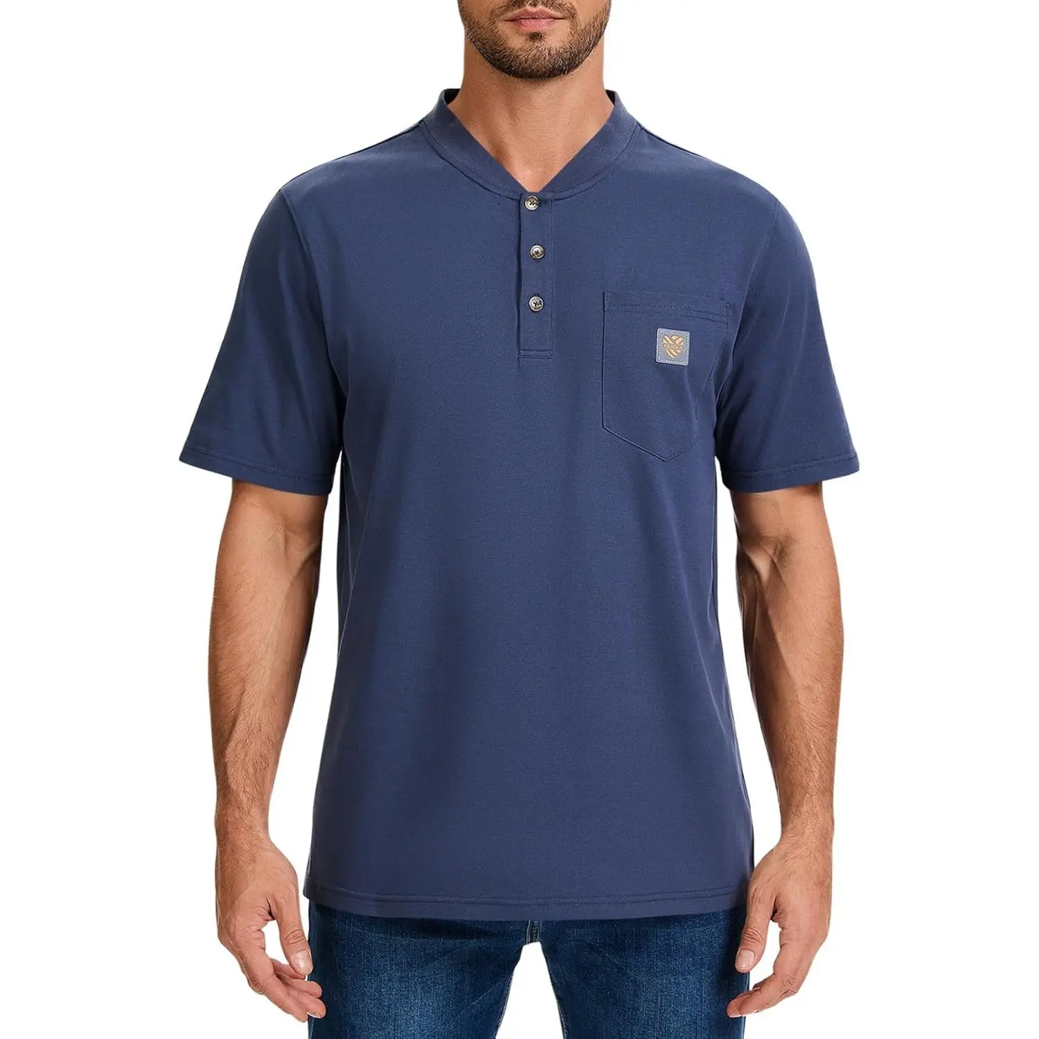 Men's Loose Fit Heavyweight Short-Sleeve Pocket Work Henley T-Shirt (Regular&Tall) Menswear Shortsleeve