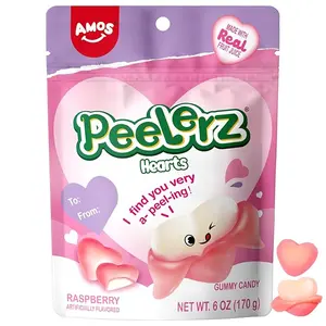AMOS Peelerz Gummy Hearts, Peelable Gummy Candy, Raspberry Flavor Valentine’s Day Gummy Candy Gift, Fun Peel & Eat Gummy Snack, 6 oz (170 g)