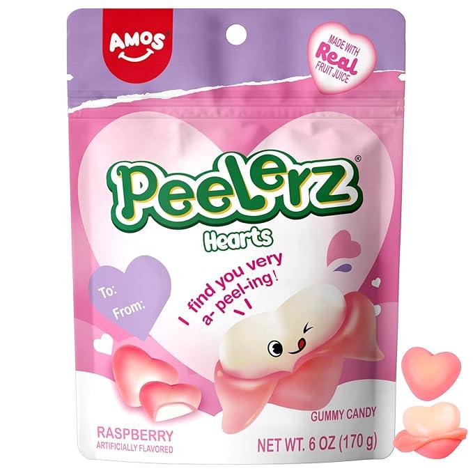 AMOS Peelerz Gummy Hearts, Peelable Gummy Candy, Raspberry Flavor Valentine’s Day Gummy Candy Gift, Fun Peel & Eat Gummy Snack, 6 oz (170 g)
