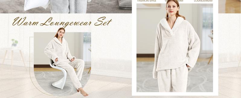 Arssm Women' s Fluffy Pajamas Set Fleece Pullover Pants Loose Plush Sleepwear 2 Piece Pjs Set Warm Loungewear Fuzzy Outfit Long Sleeve pajama sets women