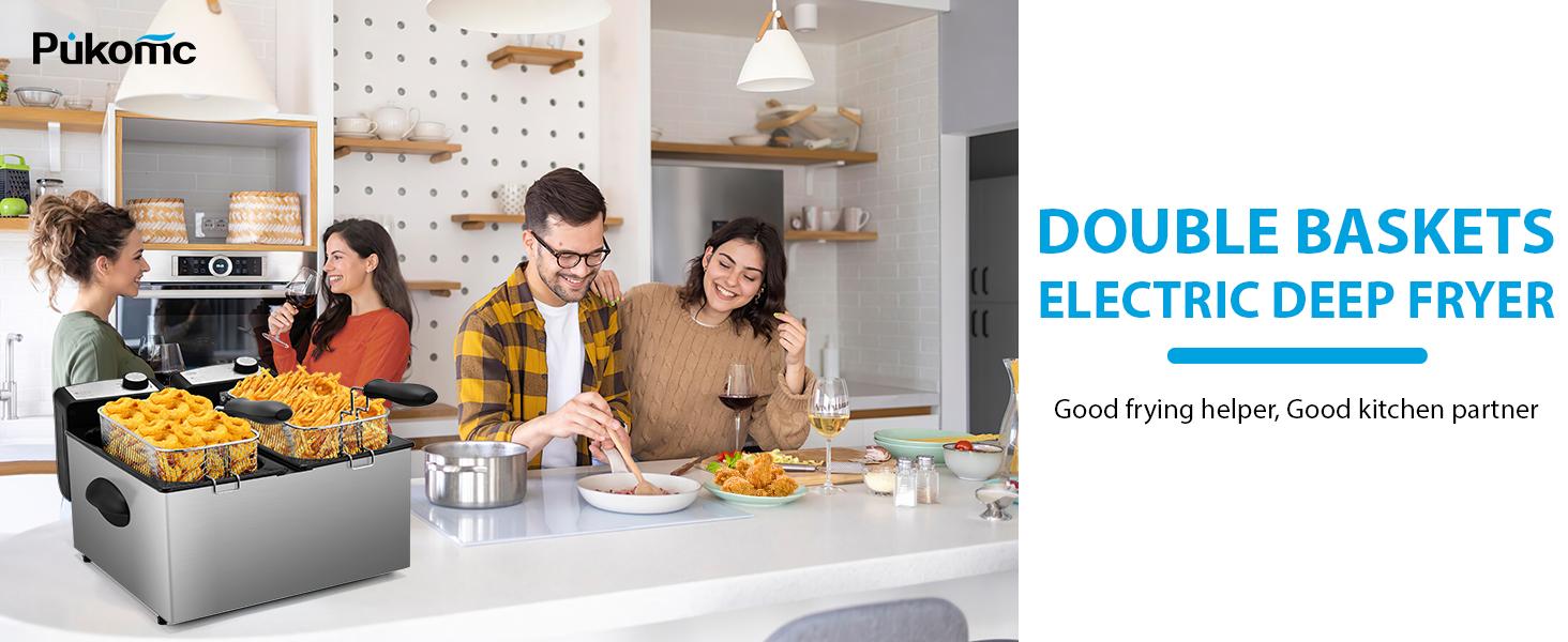 SUSTEAS Electric Double Deep Fryer with 2 Baskets & Lids, 6.3 QT Stainless Steel Removable Double Fryer,Temperature Control,Overheat Protection,3000W Household Appliances