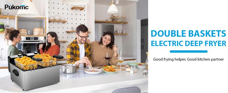 SUSTEAS Electric Double Deep Fryer with 2 Baskets & Lids, 6.3 QT Stainless Steel Removable Double Fryer,Temperature Control,Overheat Protection,3000W Household Appliances