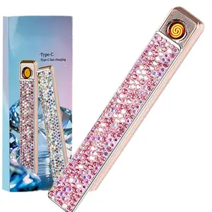 Pink Diamond Bling USB Rechargeable Lighter — Sparkly Flameless Windproof Design, Perfect for Candles & Gifts