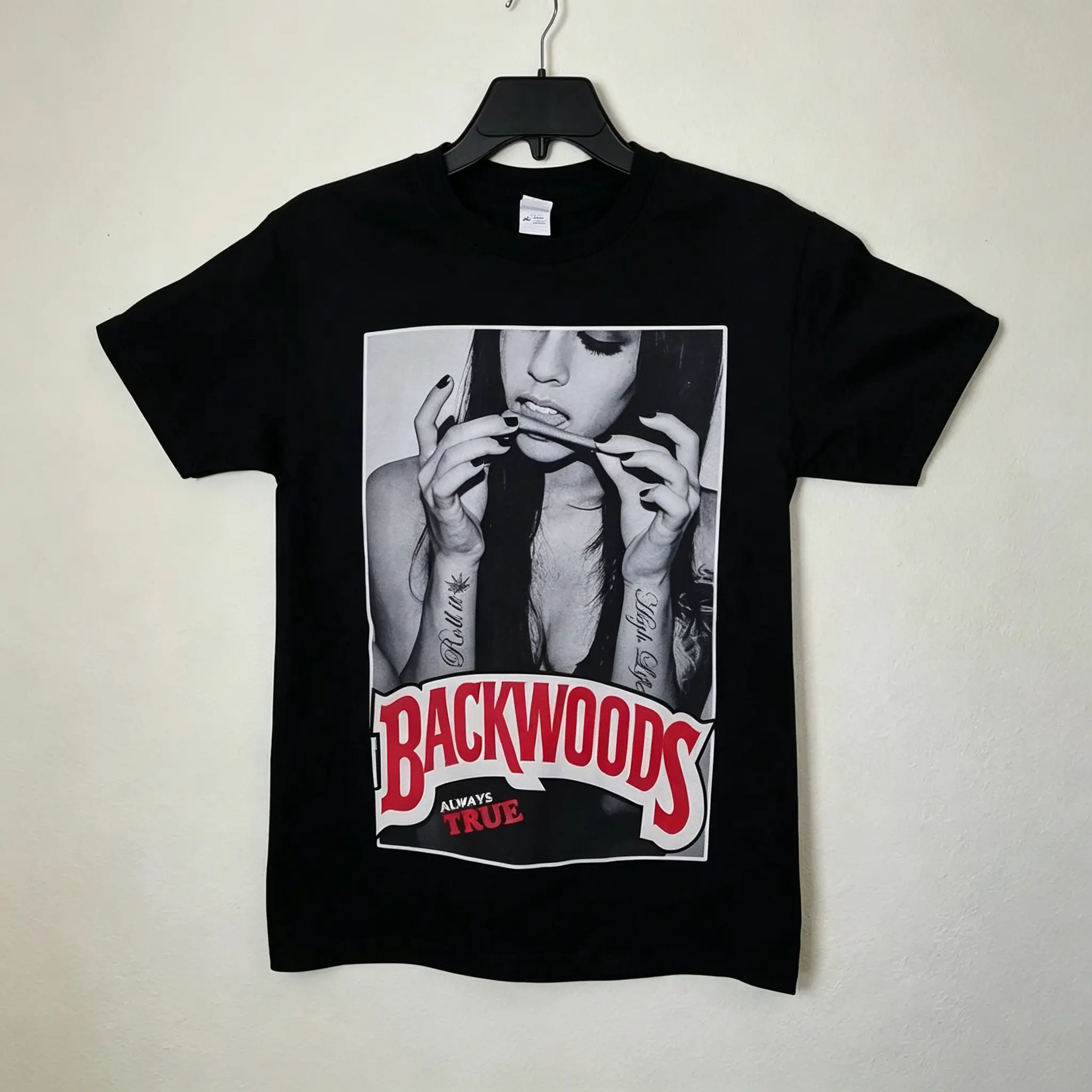 Cool "Backwoods" printed black oversized baggy T-shirt,crew neck short sleeve boxy graphic tee for men-summer streetwear, Y2K festival skater casual outfits