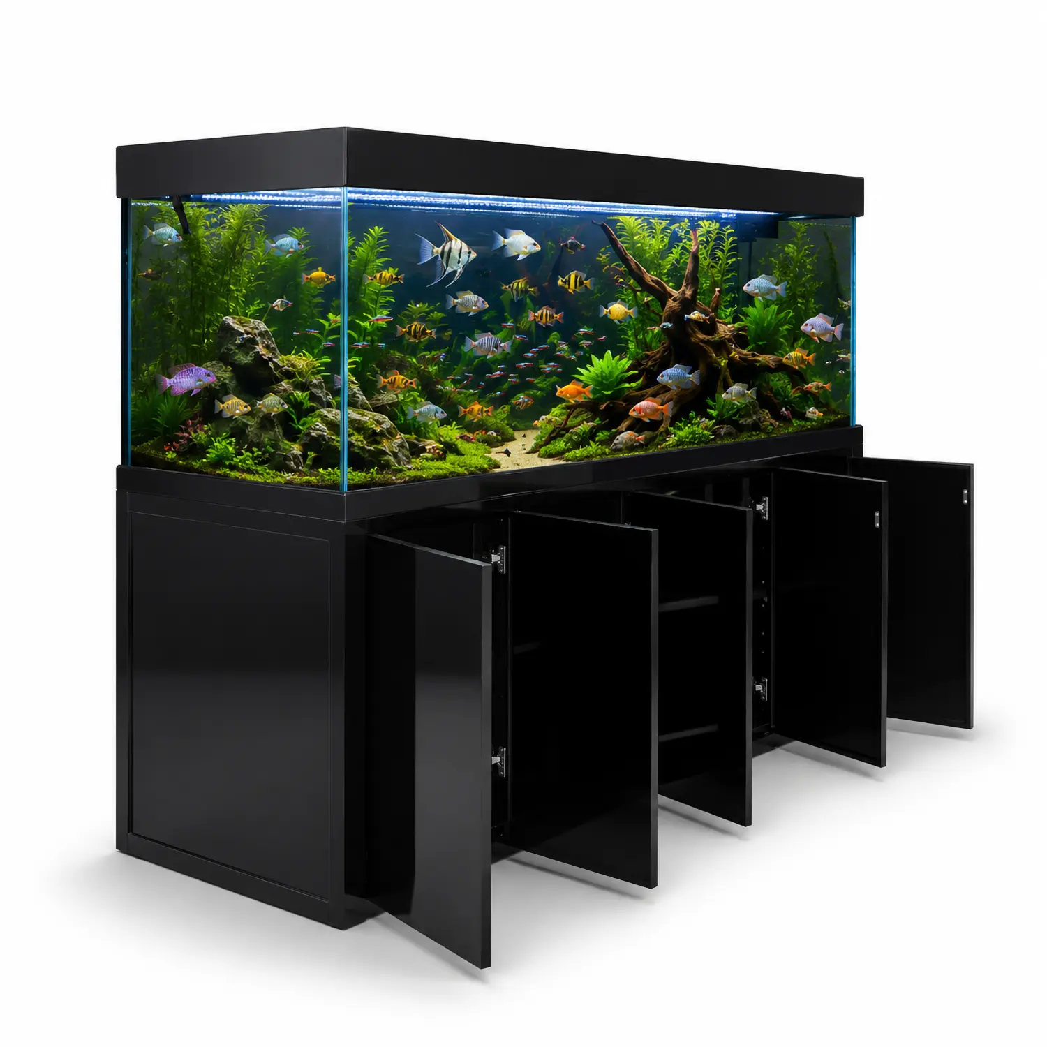 Aqua Dream 400 Gallon All-in-One Aquarium with Stand, Built-In Wet-Dry Sump & 2000 GPH Pump | Ultra Clear Low-Iron Tempered Glass Fish Tank — Saltwater & Freshwater Ready, All Black