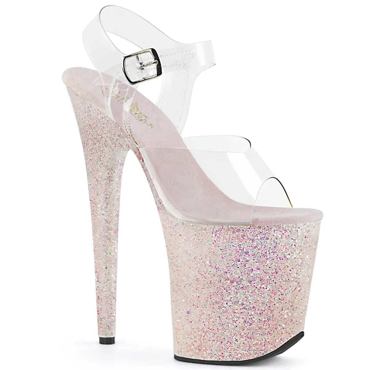 Pleaser Women's Holographic Glitter Platform Sandals, Ankle Strap Statement Fashion Shoes with 8" Heel and 4" Platform, Glittered, Sparkling