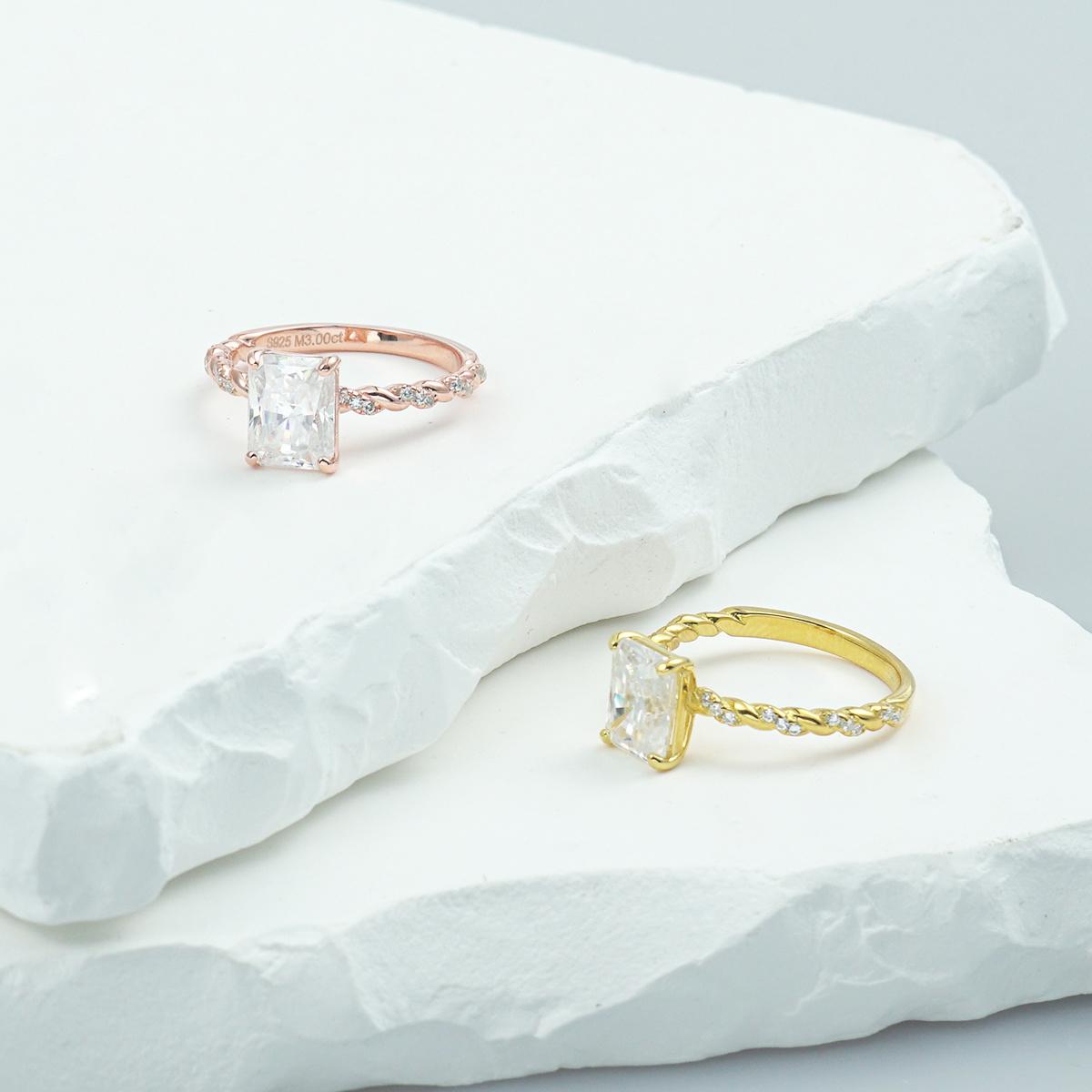 Delzzad 3ct Solitaire Twist Band Ring Radiant Synthetic Moissanite Ring Band In 925 Sterling Silver Christmas Gift