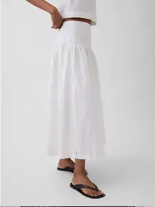 Poplin Drop-Waist Maxi Skirt Color Optic White