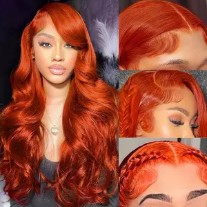 30 Inch 13x6 Frontal HD Transparent Bold Ginger Orange Lace 350 Colored Human Hair Wig for Women 180% Density Glueless Full Natural Look