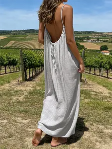 Women Solid Color Cami Dress Casual Sleeveless Summer Dress Soft Comfortable Fabric Fashion Ladies Wear Perfect for Beach Trips Holiday Getaways Vacation Days Outdoor Activities Daily Casual and Streetwear