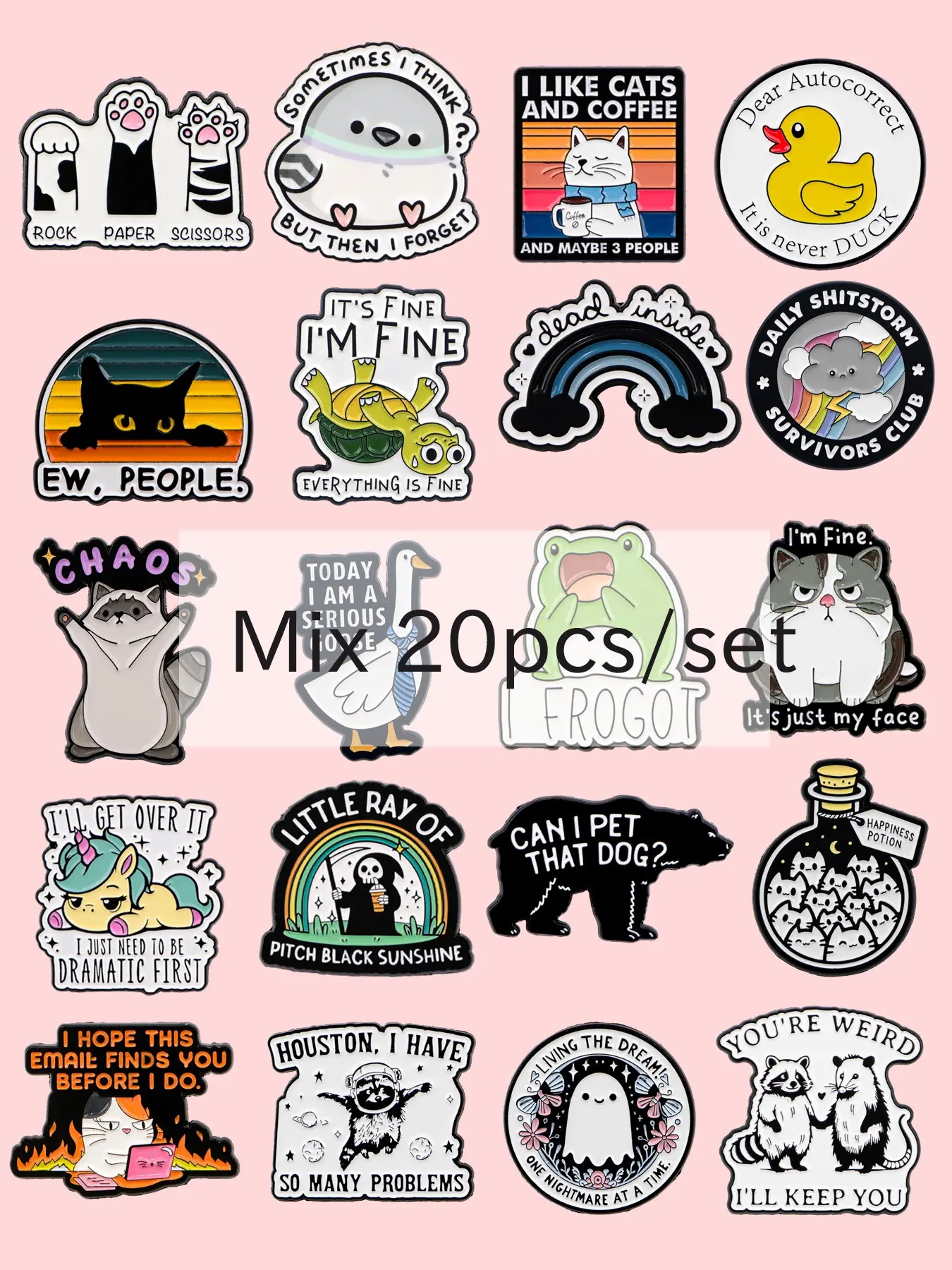 20pcs/set Cute Cartoon Pins, Fun Backpack Pins Set, Versatile Pins for Bags, Hats, Pouches, All-Season Accessory Decorations, Brooch Pin, Lapel Pins
