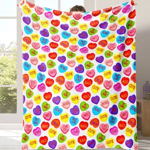 Sale! Valentine's Day exclusive blanket，Suitable for all four seasons A warm nap blanket featuring a pink heart-shaped pattern with text, is suitable for use on sofas, beds, and lounge chairs. It is an ideal gift for children, adults, wives, or oneself.