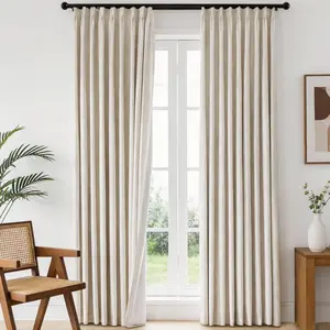 Linen-Cotton Minimalist Curtains 2 Panels Set for Bedroom & Living Room Darkening Full Blackout Soft Breathable Fabric 100% Blackout Essential for Modern Nordic Aesthetics