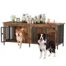 Sweetcrispy 3-in-1 Space Saver Reinforced Metal & Wood Dual Crate Furniture - 2-Compartment Lockable Dog Kennel, Living Room TV Stand/Bedroom Table, Floor-Safe Feet, Double Door Locks, 40lb Capacity, 27.56" L×23.62" W×25.49" H for Small/Med Dogs