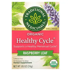 Traditional Medicinals Organic Healthy Cycle®, Raspberry Leaf, Caffeine Free, 16 Wrapped Tea Bags, 0.85 oz (24 g)