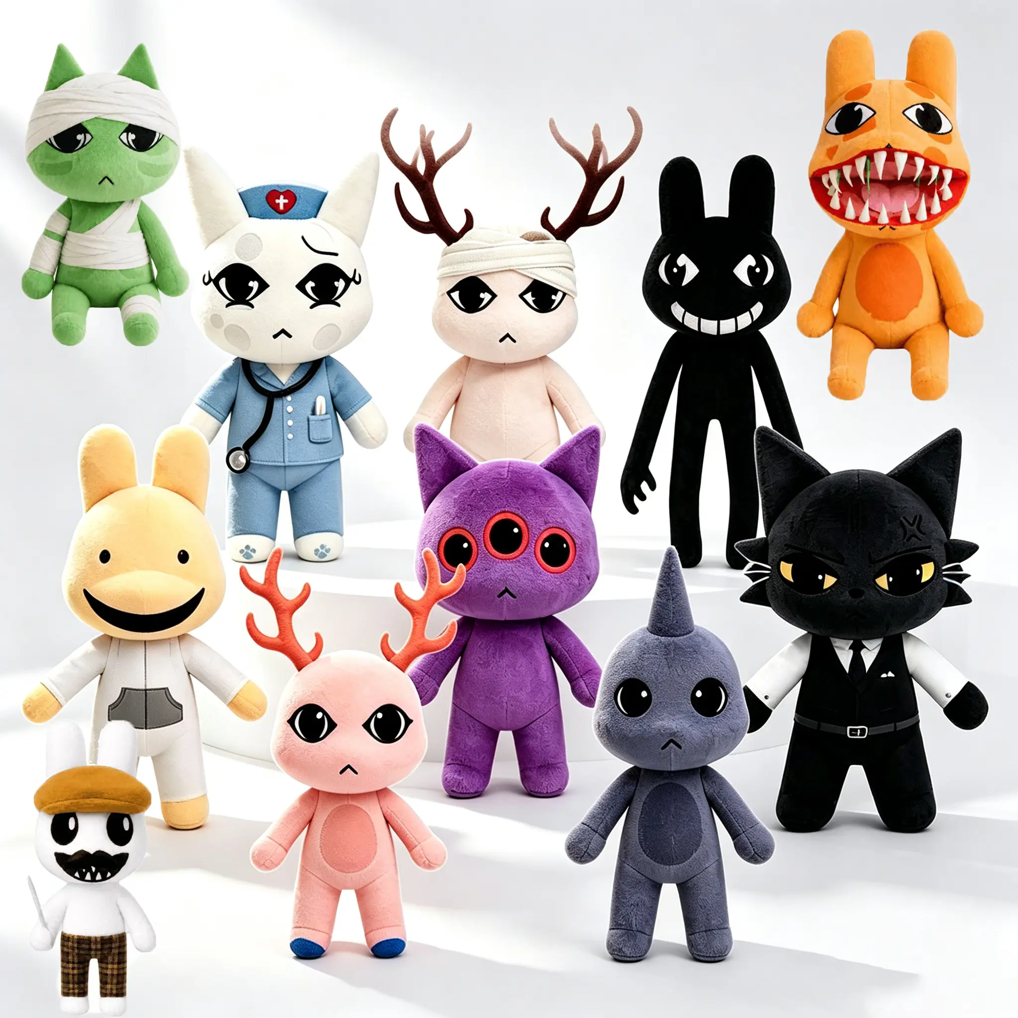 Animal Hospital Theme Creepy Cute Gothic Plush Dolls,Assorted Kawaii Horror Vet & Injured Animal Stuffed Toys,Soft Fluffy Character Plushies for Collection, Halloween &Birthday Gift