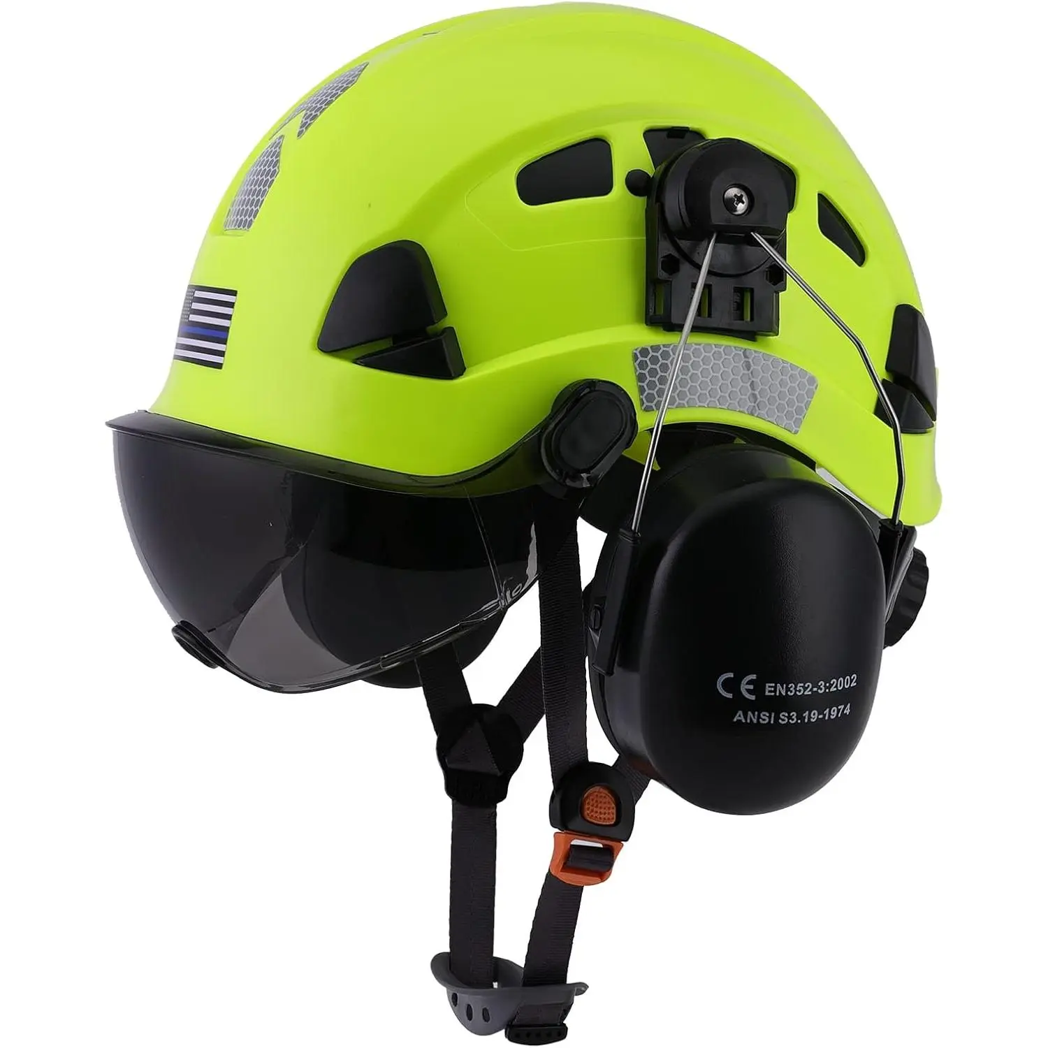 High-Visibility Forestry Helmet with Visor & Ear Muffs, 3-in-1 Vented ABS Shell with Ratchet Suspension and Reflective Strips, NRR 24dB Protection for Logging & Lawn Mowing