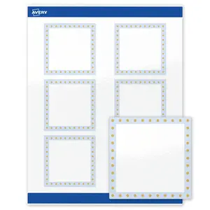Avery Printable Square Labels, Gold Dots with Blue Border, 3" x 3", Glossy White Square Labels, Permanent, Laser/Inkjet, 60ct, Great for Product Labels