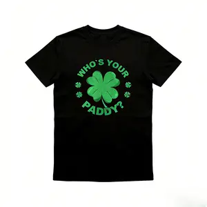 Who's Your Paddy Humor Vintage Graphic Tee St Patrick’s Day Irish Shamrock T-Shirt Unisex Men Women Black Classic Fit Crew Neck Holiday Summer Top