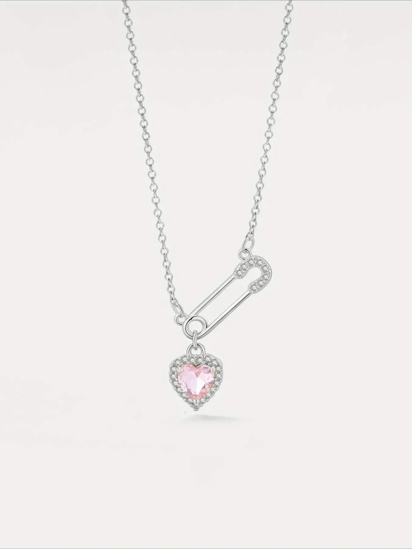 Heart Shaped Safety Pin Pendant Necklace, Fashion Jewelry for Party, Daily Clothing Decor, Trendy All-match & Exquisite Jewelry for Birthday Gift, Love Heart Necklace, Fashionable Accessory, Elegant Prom Jewelry