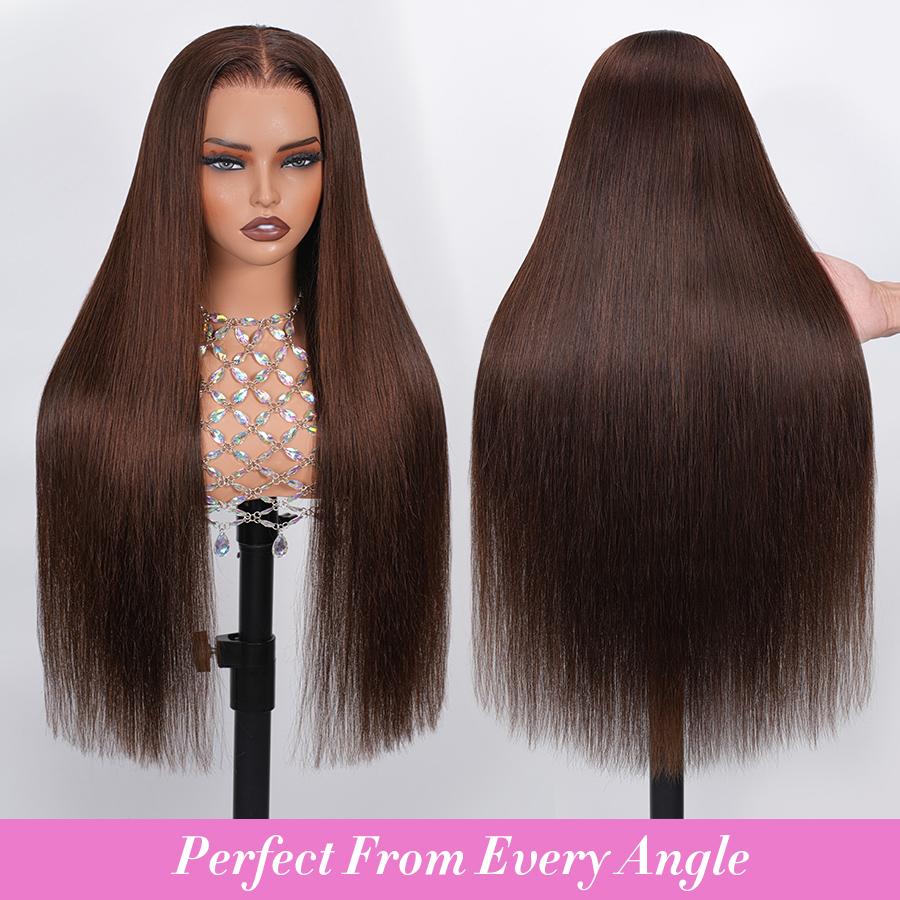 Pizazz Hair #4 Chocolate Brown Straight Glueless Wigs 13x6 HD Transparent Lace Frontal Wigs Human Hair Pre Plucked Natural HairLine With Drawstring