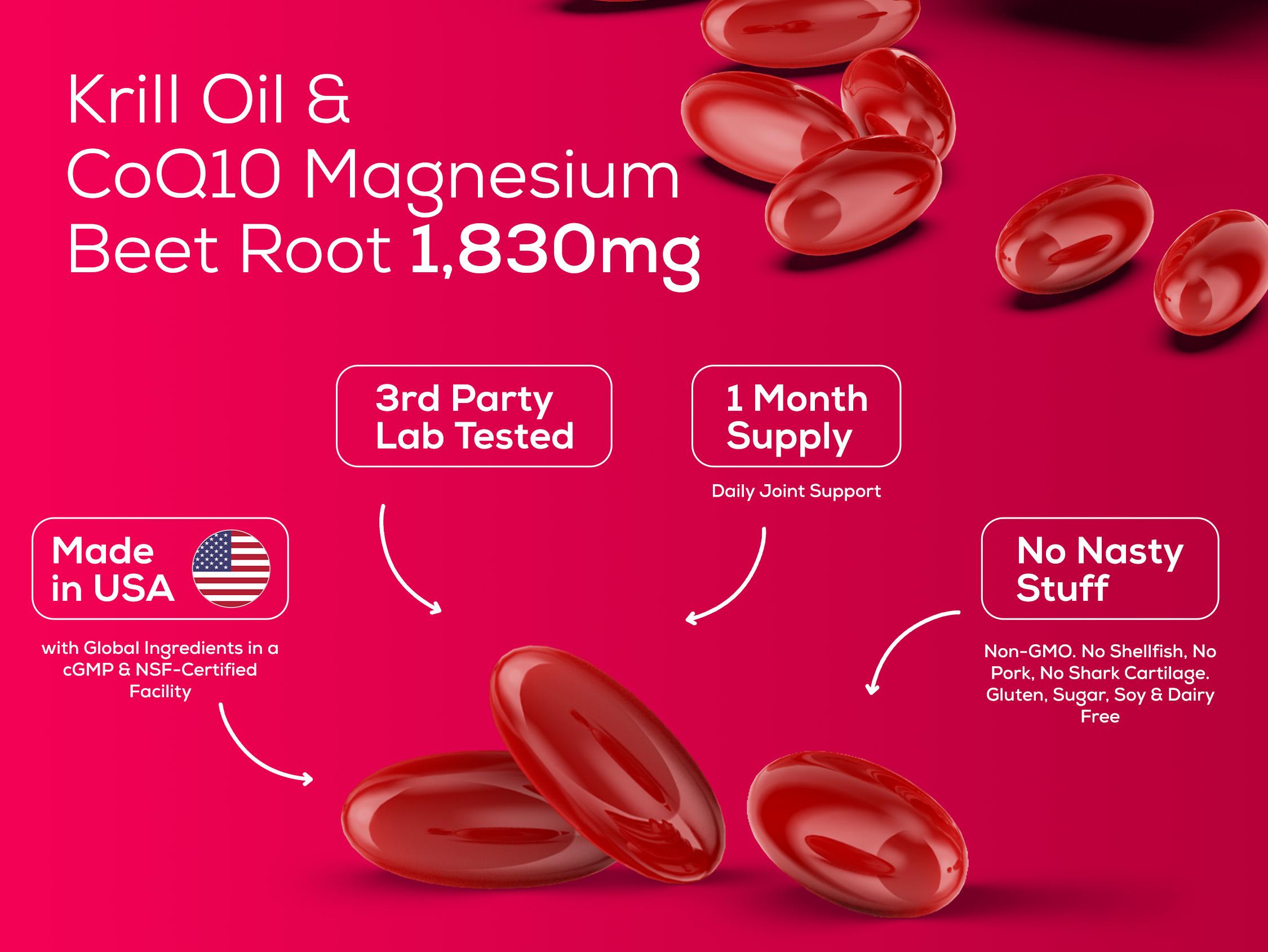 ZOOONE Heart Health 1830mg Supplement - 6-in-1 Formula with Krill Oil CoQ10 Magnesium Glycinate Beet Root Antioxidant for Heart Health & Energy Production 120 Softgels Gluten-Free Vegan Non-GMO Gelatin-Free Made in USA