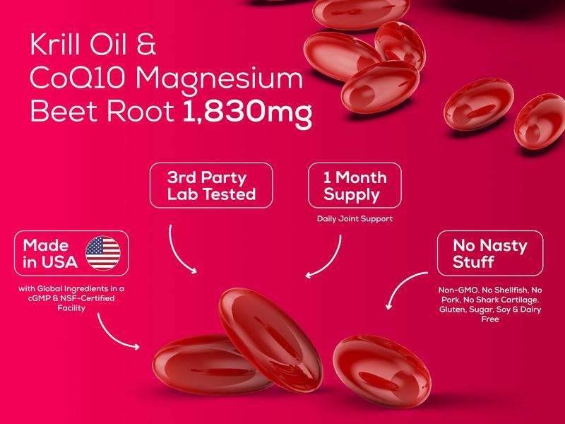 ZOOONE Heart Health 1830mg Supplement - 6-in-1 Formula with Krill Oil CoQ10 Magnesium Glycinate Beet Root Antioxidant for Heart Health & Energy Production 120 Softgels Gluten-Free Vegan Non-GMO Gelatin-Free Made in USA