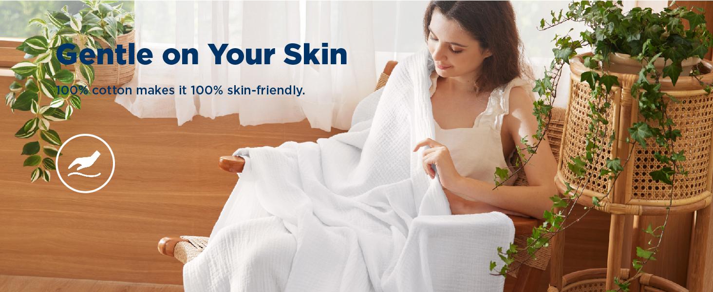 Bedsure Cotton Muslin Swaddle Blanket for Bed - 4-Layer Breathable and Lightweight Soft Gauze Muslin Blanket for Summer