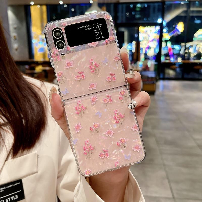 ins strawberry floral print leopard print foldable phone case for zflip7/6/ 5/4/3 foldable phone case-HNZD02