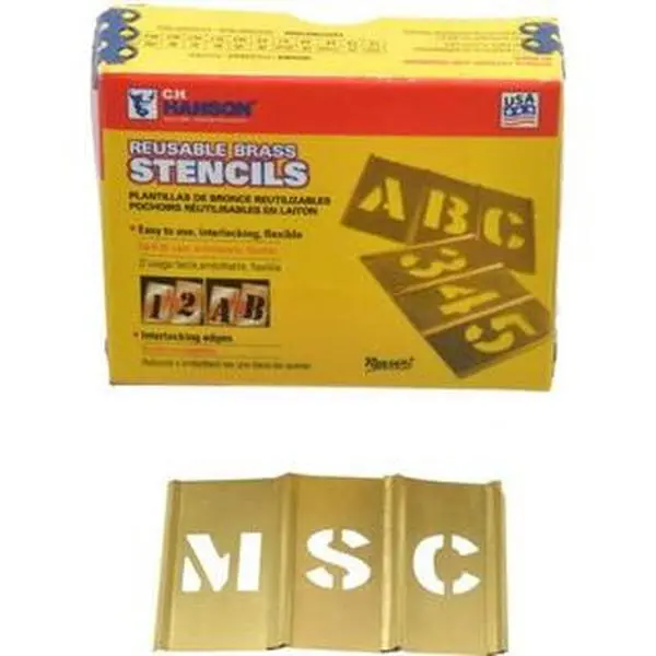 C.H. Hanson Brass Stencil Set - 45-Piece, 3/4 in Character Size, Model 10067, No Excess Components for Office Labeling & Stamping, 3/4 Inch