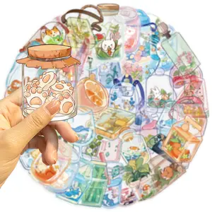 Jelly-World Large Stickers 50 Pack No Repeats - Clear Border PET Stickers 50 Unique Stickers Per Order