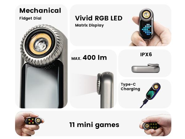 LOOPGEAR LOOPDOT Titanium EDC Flashlight | Mini Rechargeable Pocket Light with RGB Pixel Display, Adjustable Brightness, Interactive Modes & Premium Titanium Build