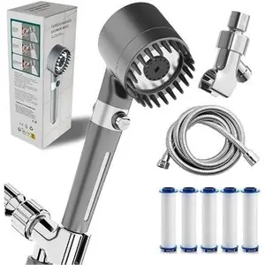 Tired of Weak Water Pressure? Handheld Filter Shower Head with High-Pressure Boost! 4-Setting Massage Spray, 60" Hose, Chrome Finish, One-Touch Water Stop, Adjustable Flow, Easy Install Low Flow Filtered Showerhead for Home Bathroom