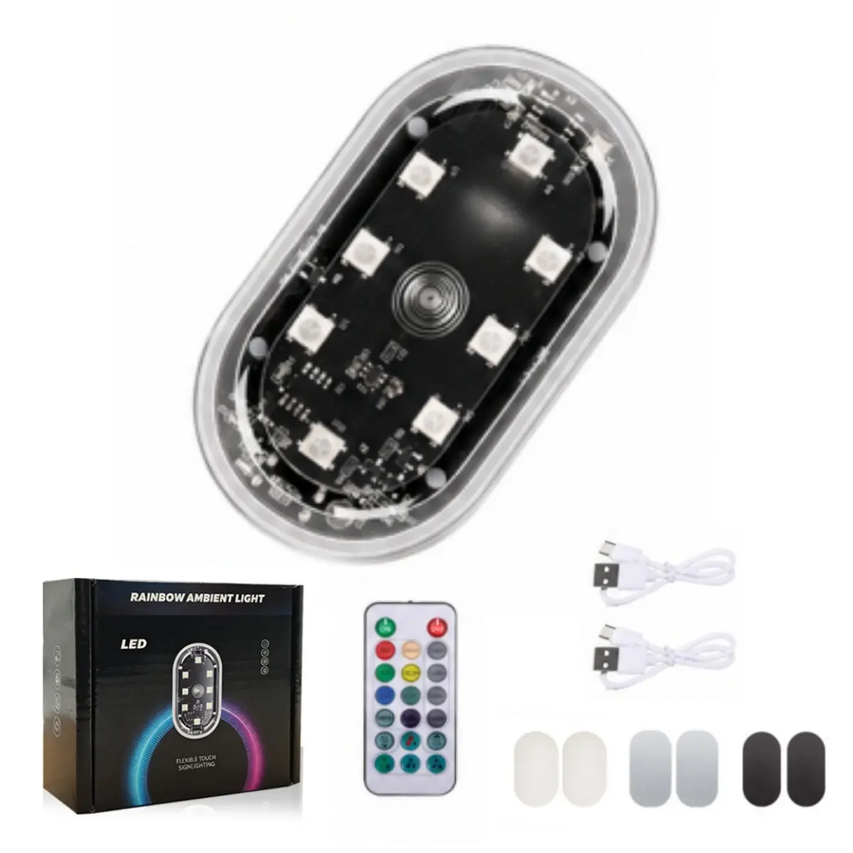 4PCS Wireless Car Interior LED Lights USB Rechargeable Magnetic Car Interior Ambient Lights with Remote Control Touch Switch 7Colors Car Roof Dome Light Universal Vehicle Interior Lighting Car Accessories Car Decor