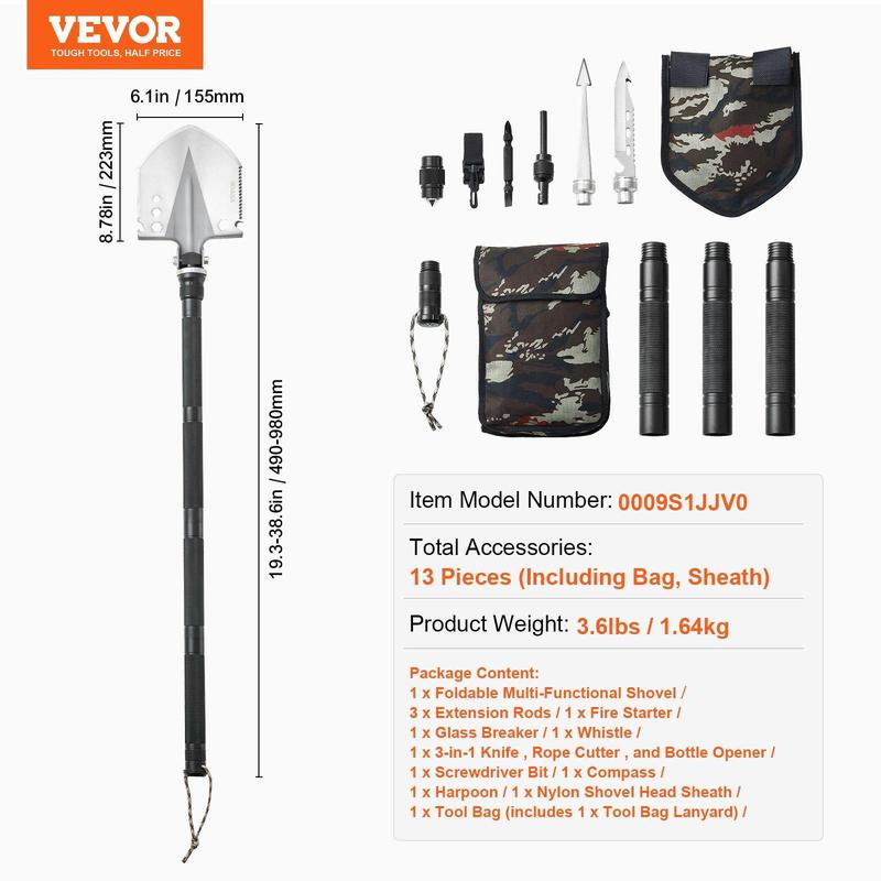 Survival Shovel 13 in 1 Camping Shovel Folding Multitool Portable Compact VEVOR Super Brand Day