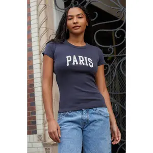 John Galt Women's Navy Paris Embroidered T-Shirt - Multicolor