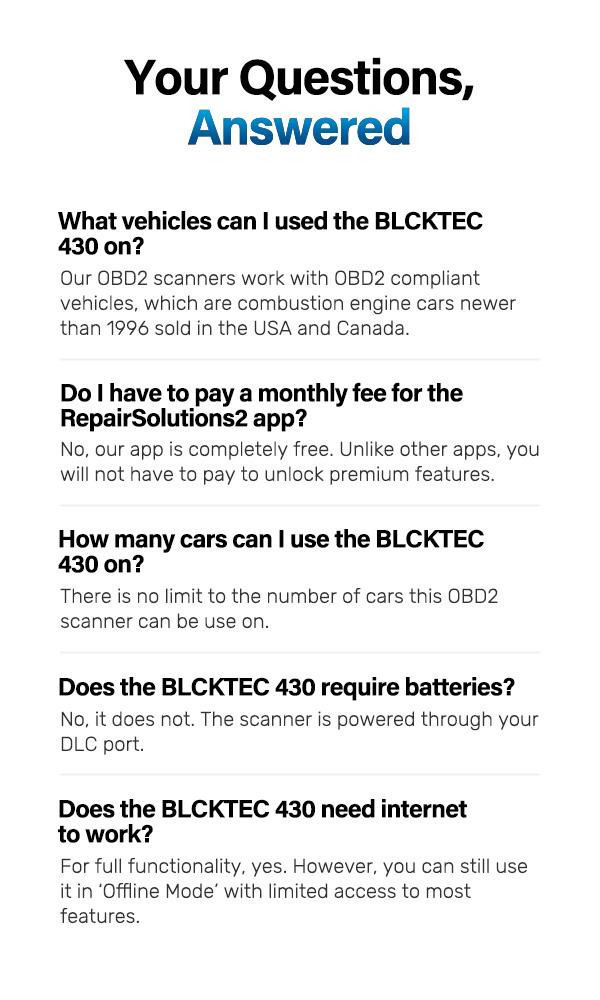 BLCKTEC 430 Car Code Reader -  OBD2 Scanner Diagnostic Tool - Fix Check Engine Light Issues, ABS, SRS, TPMS & More - Enhanced Universal OBDII Tool - Reliable Accurate Automotive Obdscanner Diagnostictool with Livedata + Full Systemscan